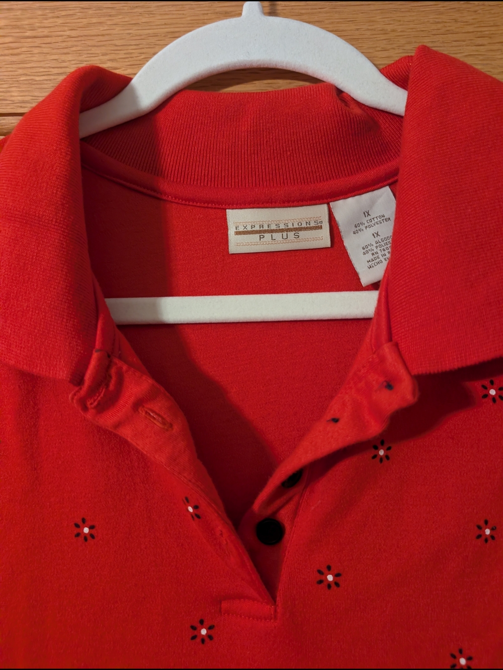 Expressions Red Women's Polo with Floral Pattern 1x Plus Size Dress